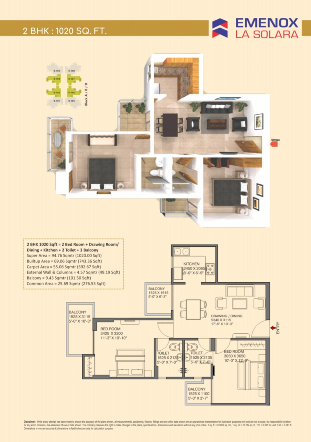 La Solara floor plan 1020-sqft