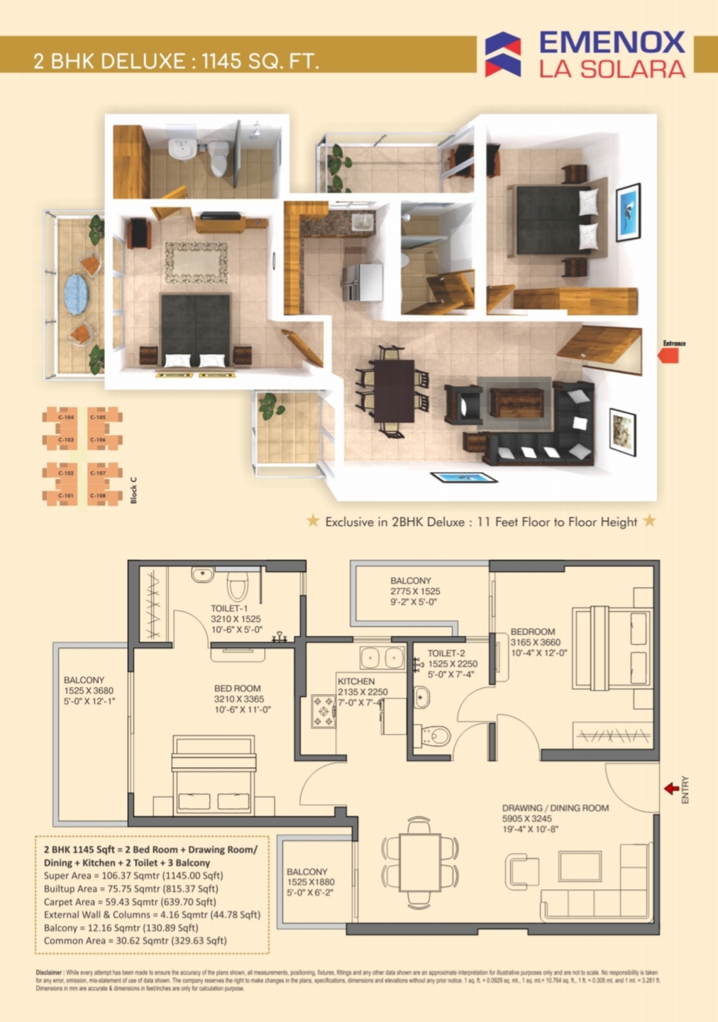 La Solara floor plan 1145-sqft